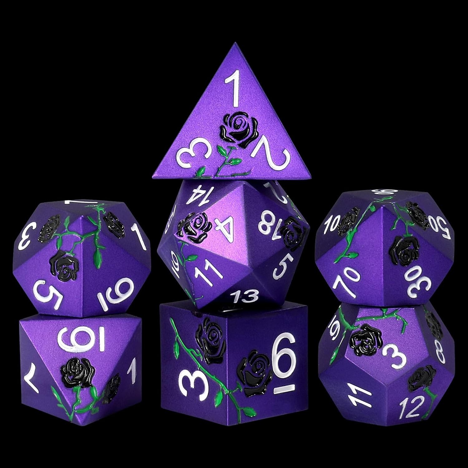 Rose Flower Form Metal Dice,7PCS Heavy Metal Dice Set,Polyhedral Dice with Gift