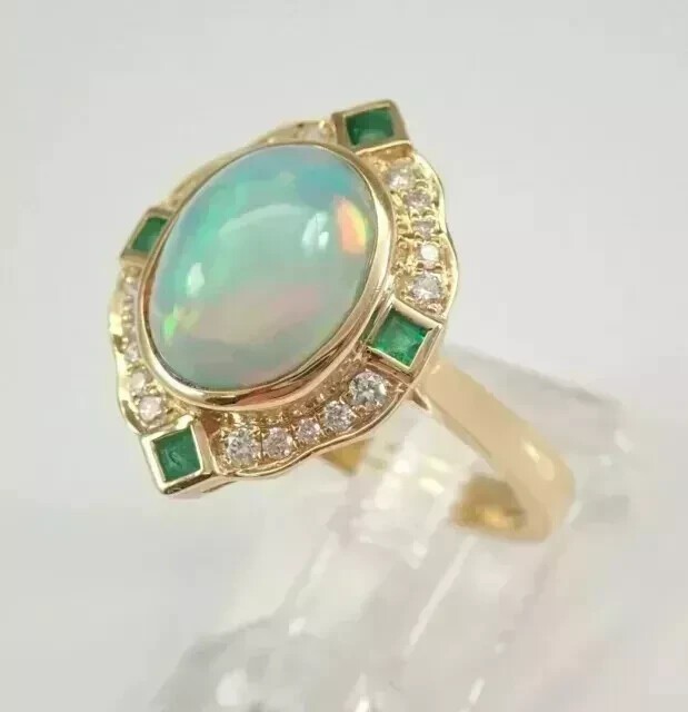 5.00Ct Oval Cut Lab-Created 14K Yellow Gold Plated Fire Opal Halo Wedding Ring