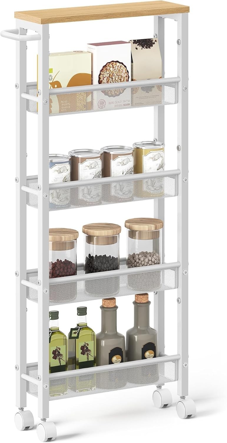 Space-Saving 5-Tier Slim Rolling Cart - Perfect for Home Office & Kitchen
