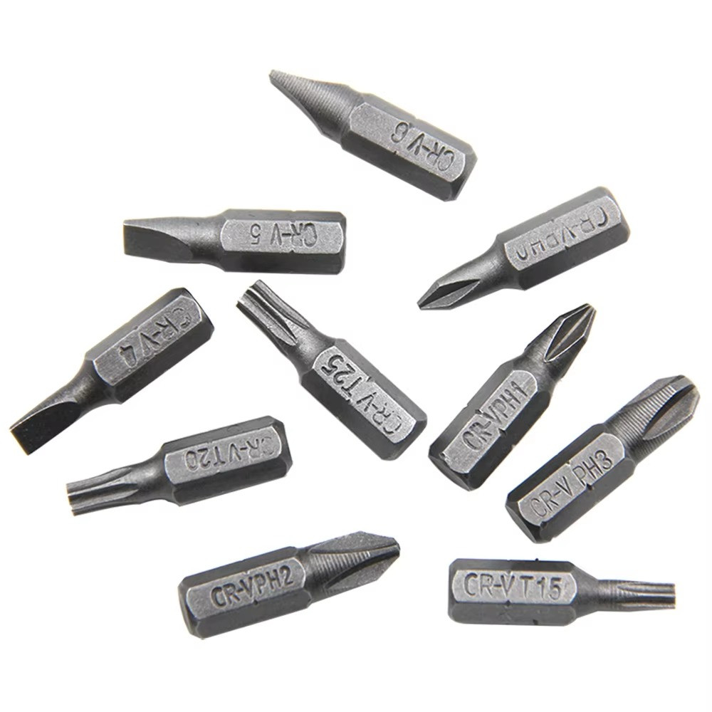 1pc L-Shaped 1/4 Hex Screwdriver + 10pcs Bit Set 90° Double Head - NEW