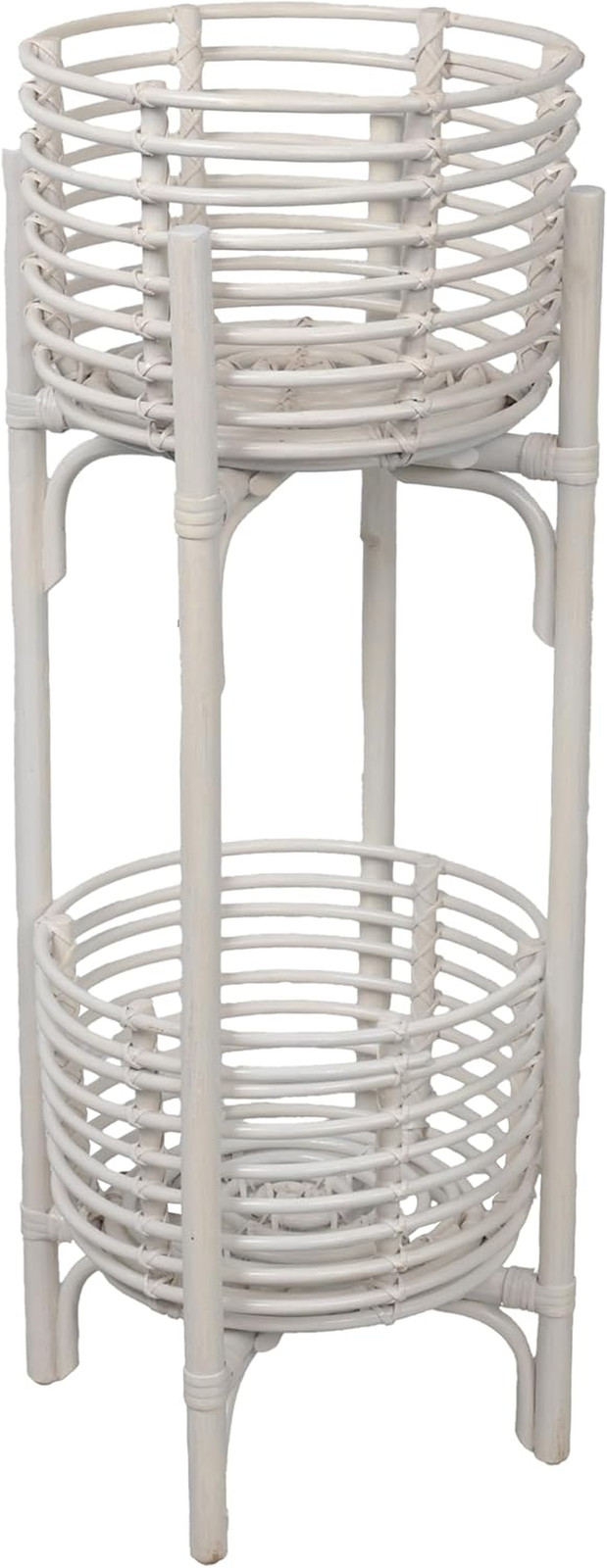 Zachariah 33.5" Bohemian Minimalist Handmade Rattan 2-Tier Indoor Planter Stand,