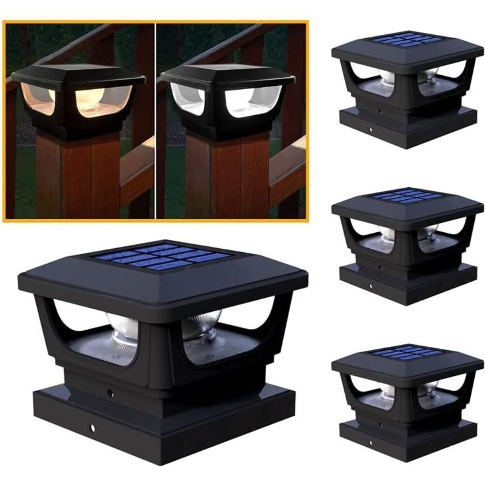 Solar Post Cap Lights for 3x3, 4X4 Posts - BLACK (2 PACK) BICSGL-12BLK