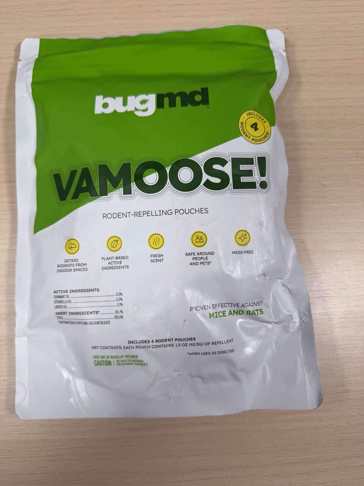 Vamoose, Rodent Pouches, Plant-Powered Rat, Works Anywhere 1 Pack, 4 Pouches