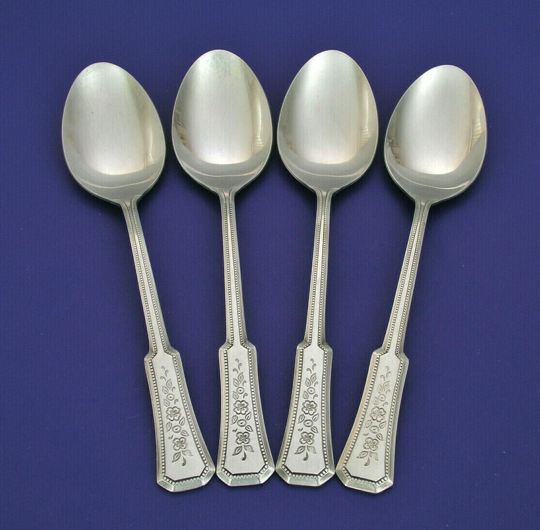 (4) ROGERS - LANDSCAPE PATTERN - 7" OVAL PLACE / SOUP SPOONS - STAINLESS - KOREA