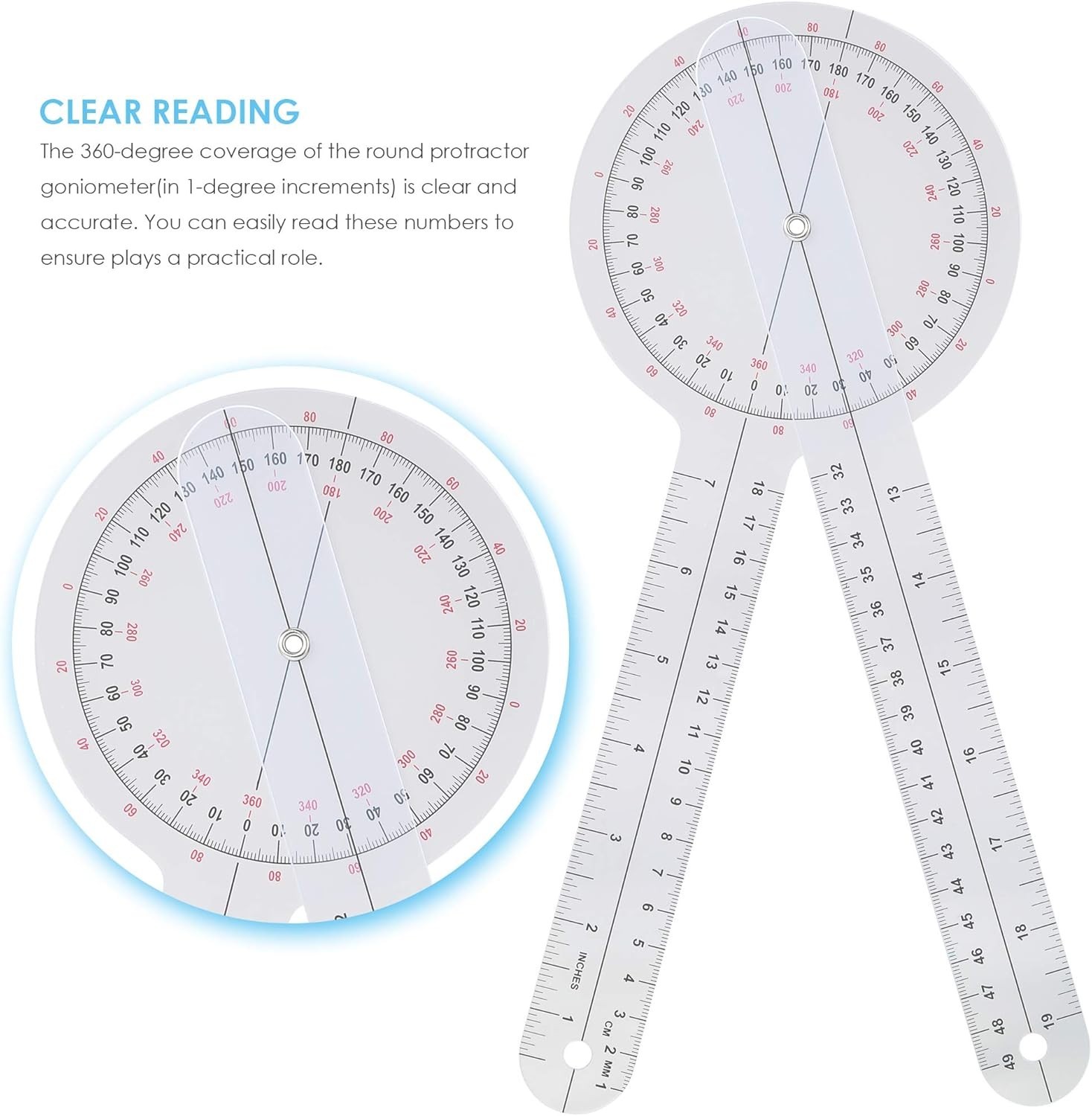 Durable 360° Goniometer Kit - Clear Markings & 3 Sizes for Therapy Excellence
