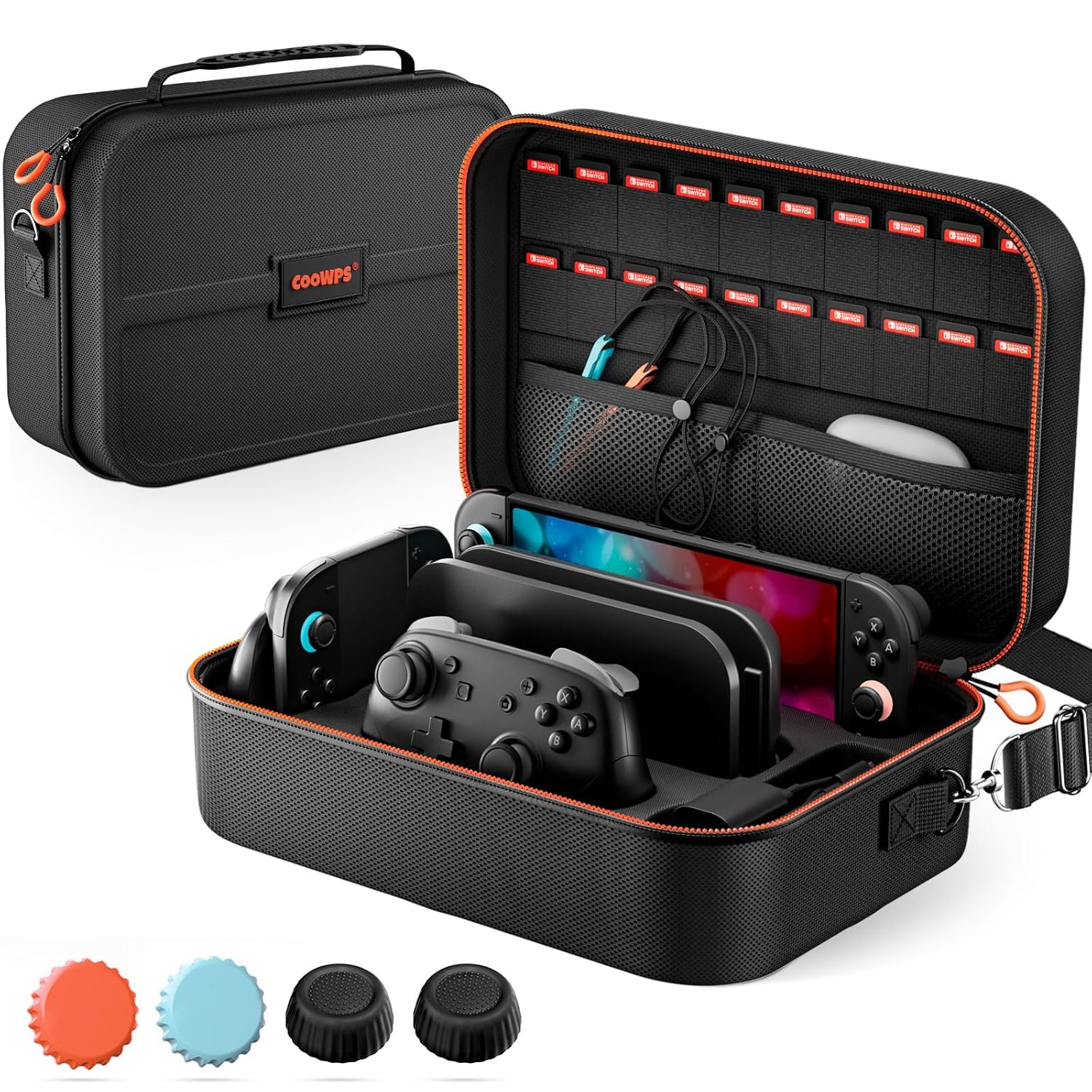 COOWPS for Nintendo Switch 2 Carrying Case 2025, with 4Pcs Thumb Grips, 20 Game