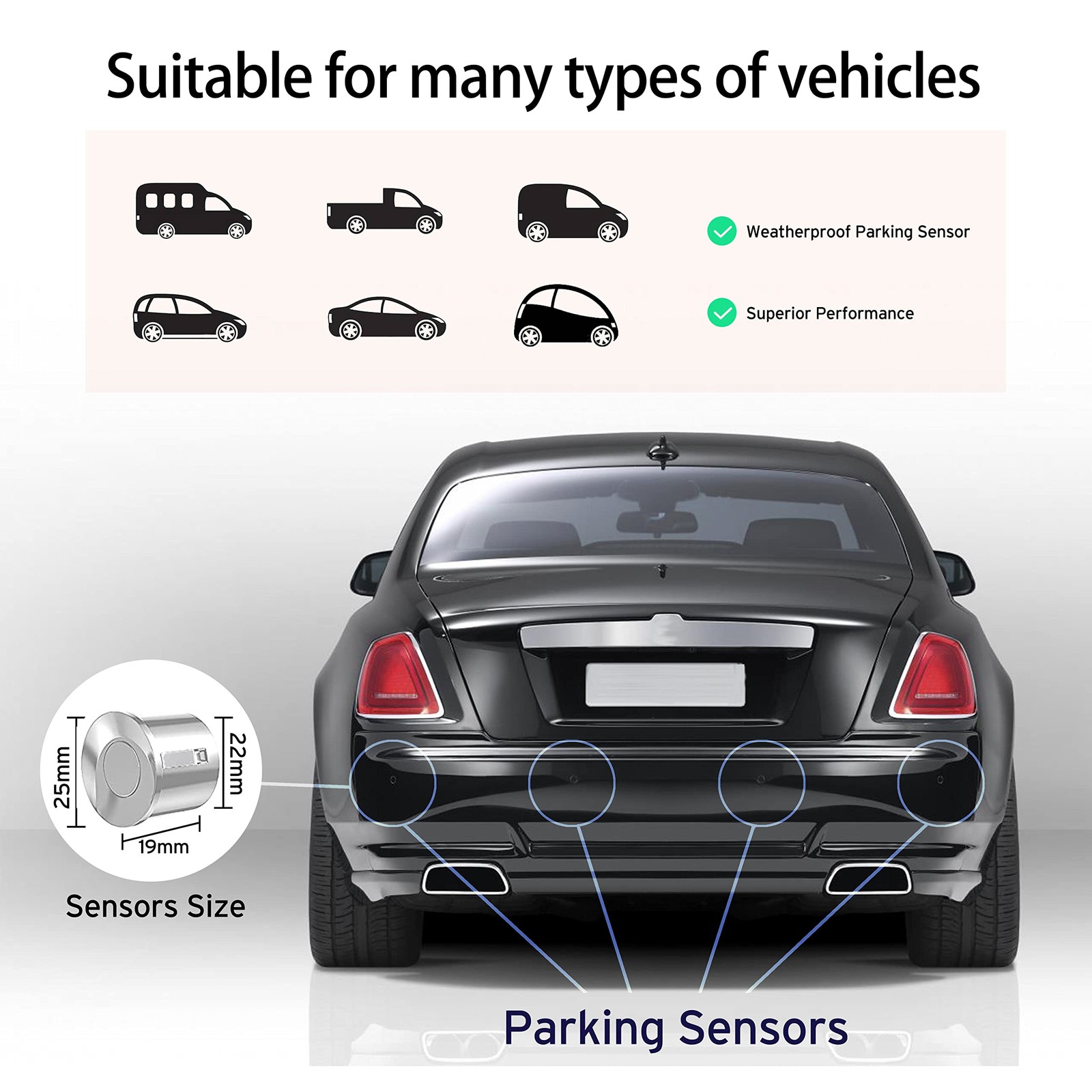 Wireless Car Parking Sensor, Reverse Radar System with 4 Parking Sensors, Wir...