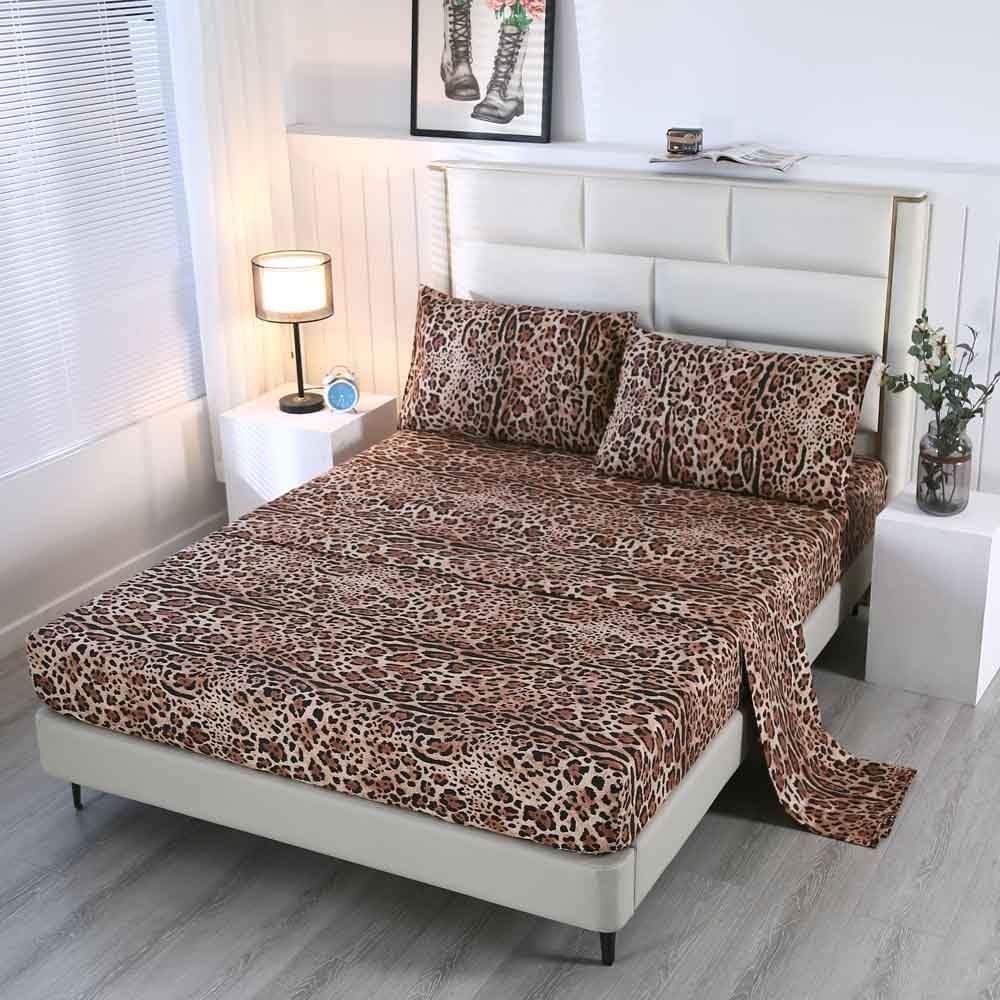 4 Pieces Leopard Bedding Sheets Queen Size Leopard Print Sheet Set Included 1...