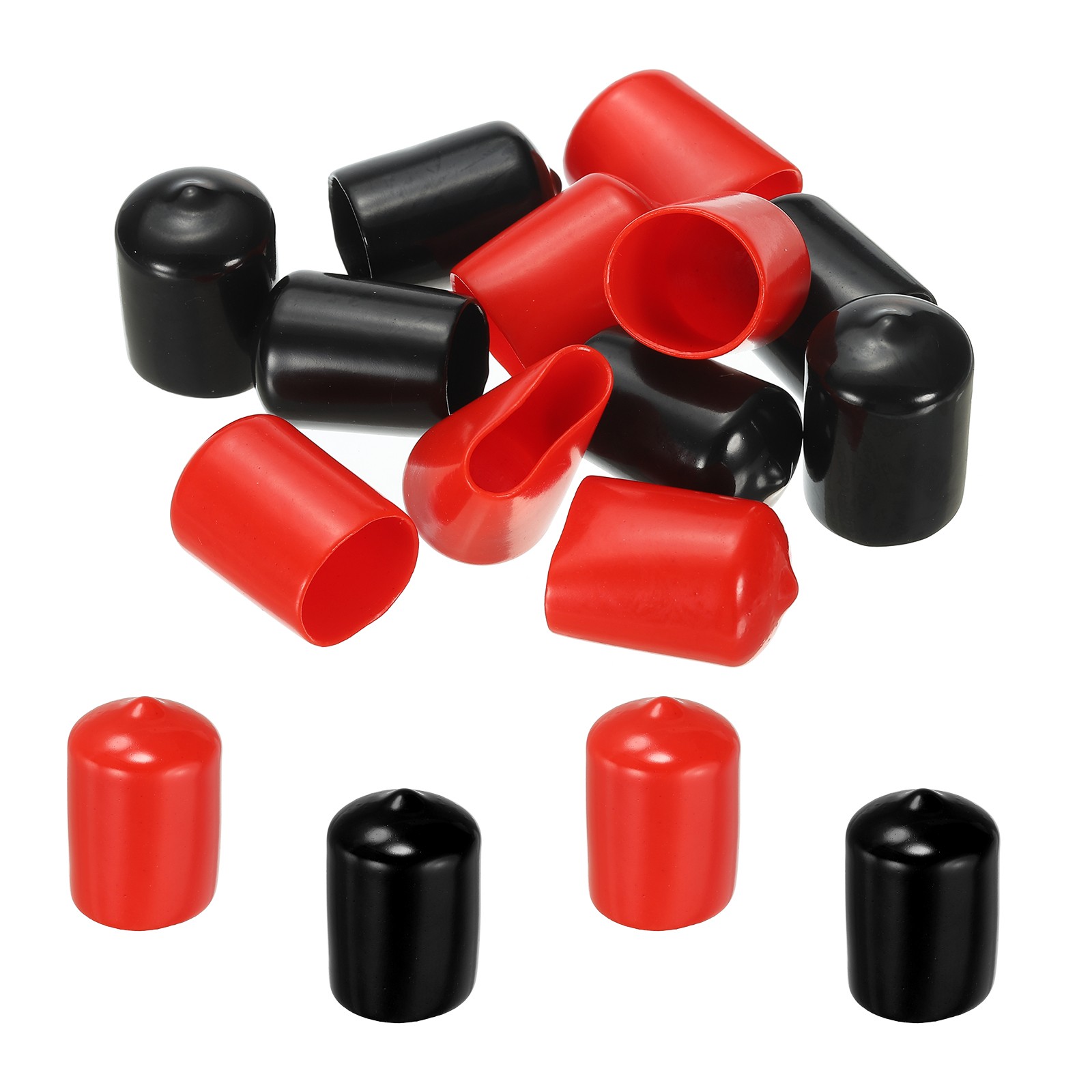 12Pcs 19 mm Round Rubber End Caps, Vinyl Bolt Screw Thread Cover, Black-Red
