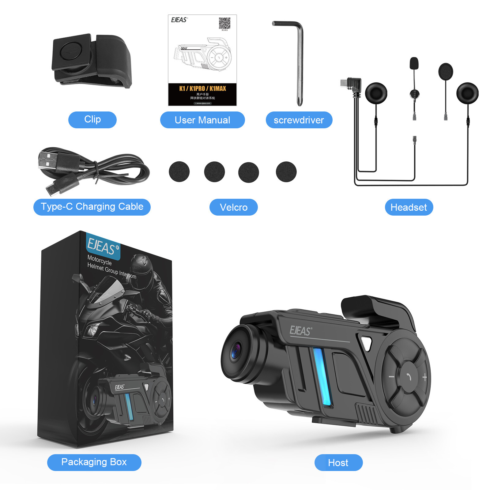 Auto Reconnect Motorcycle Bluetooth Intercom Headset Camera Recorder Waterproof