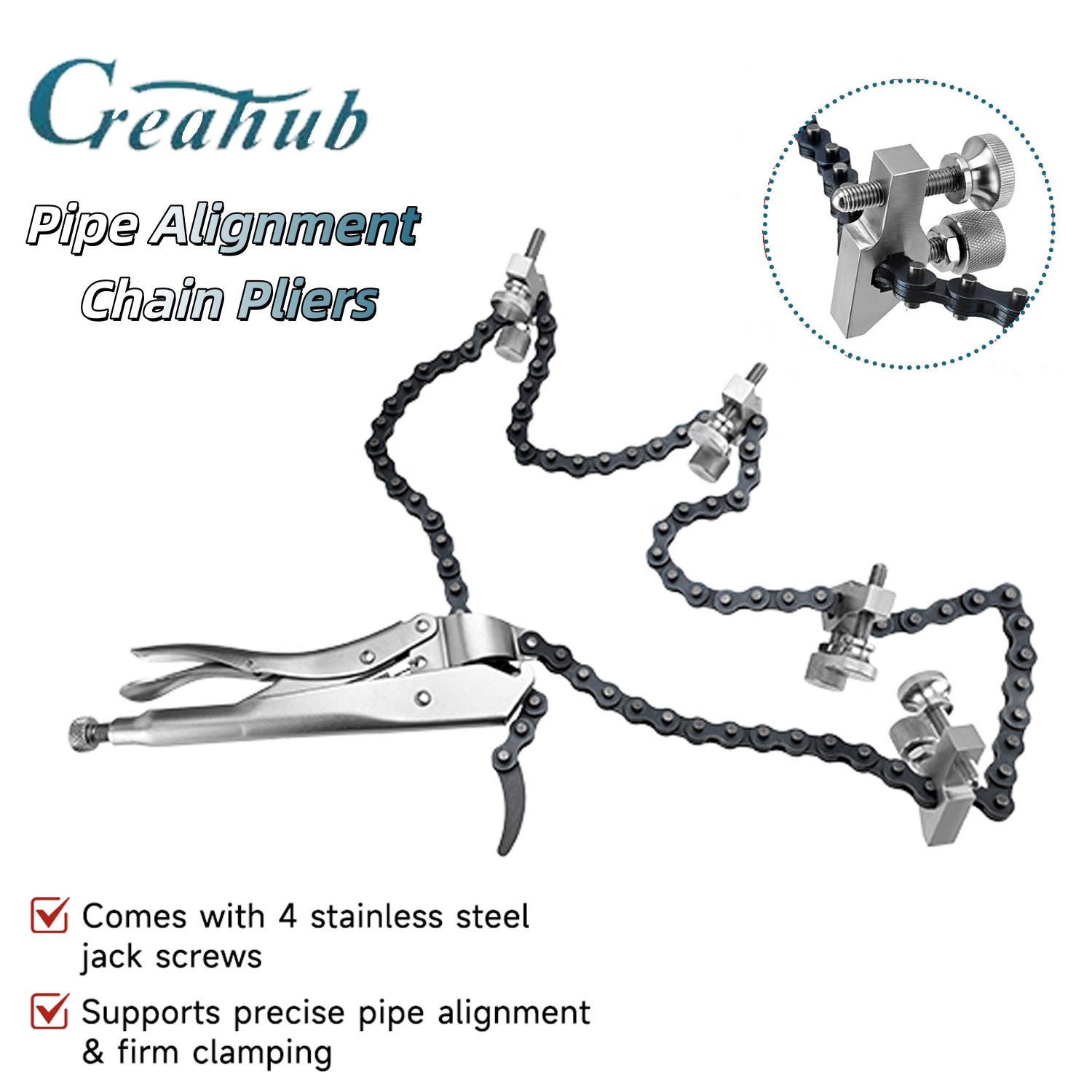 Pipe Alignment Chain Pliers, Adjustable 48" Chain 14" Diameter Stainless-Steel U
