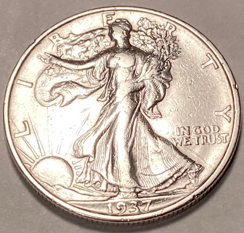 1937 S WALKING LIBERTY SILVER HALF CHOICE AU / BU