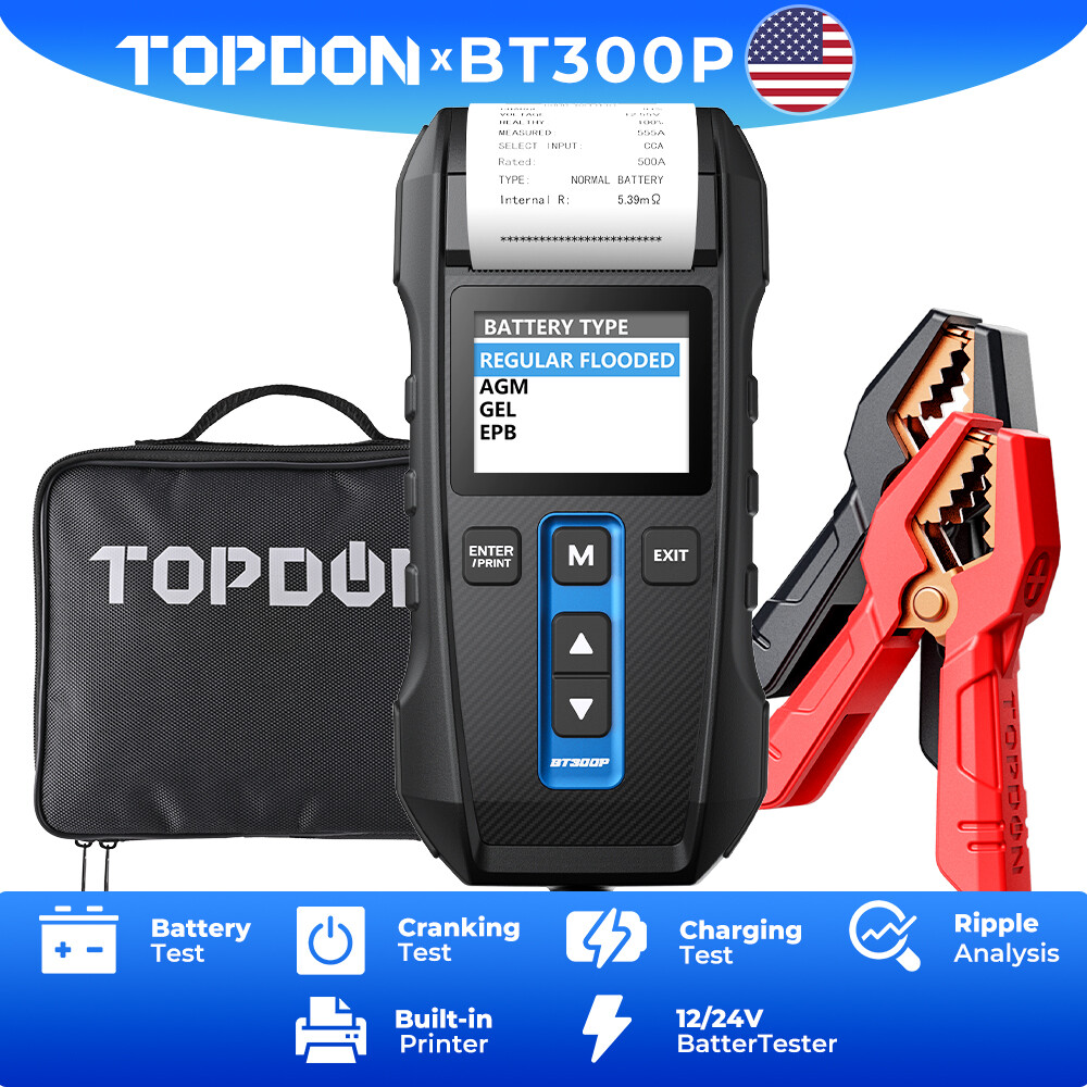 TOPDON BT300P 12V 24V Digital Battery Tester with Printer for Car Duty Truck