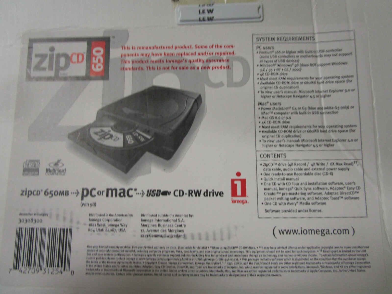 Iomega Zip CD 650 PC or MAC USB CD-RW Drive Remanufactured by Iomega