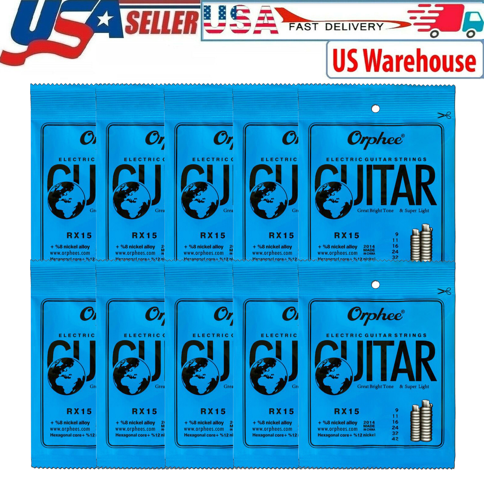 10 Sets of 6 Pcs Guitar Strings Replacement String for Electric Guitar 9-42 A5M1
