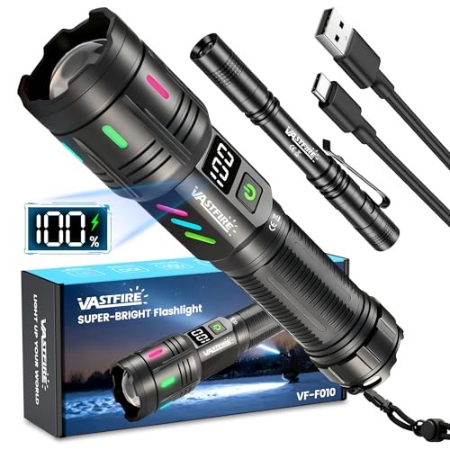 Rechargeable Flashlights High Lumens Long Range 5000ft, Super Deep black