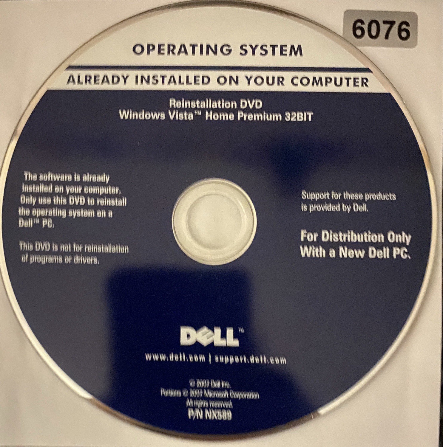 VINTAGE SOFTWARE | MICROSOFT WINDOWS VISTA 32-BIT HOME PREMIUM | DELL DVD