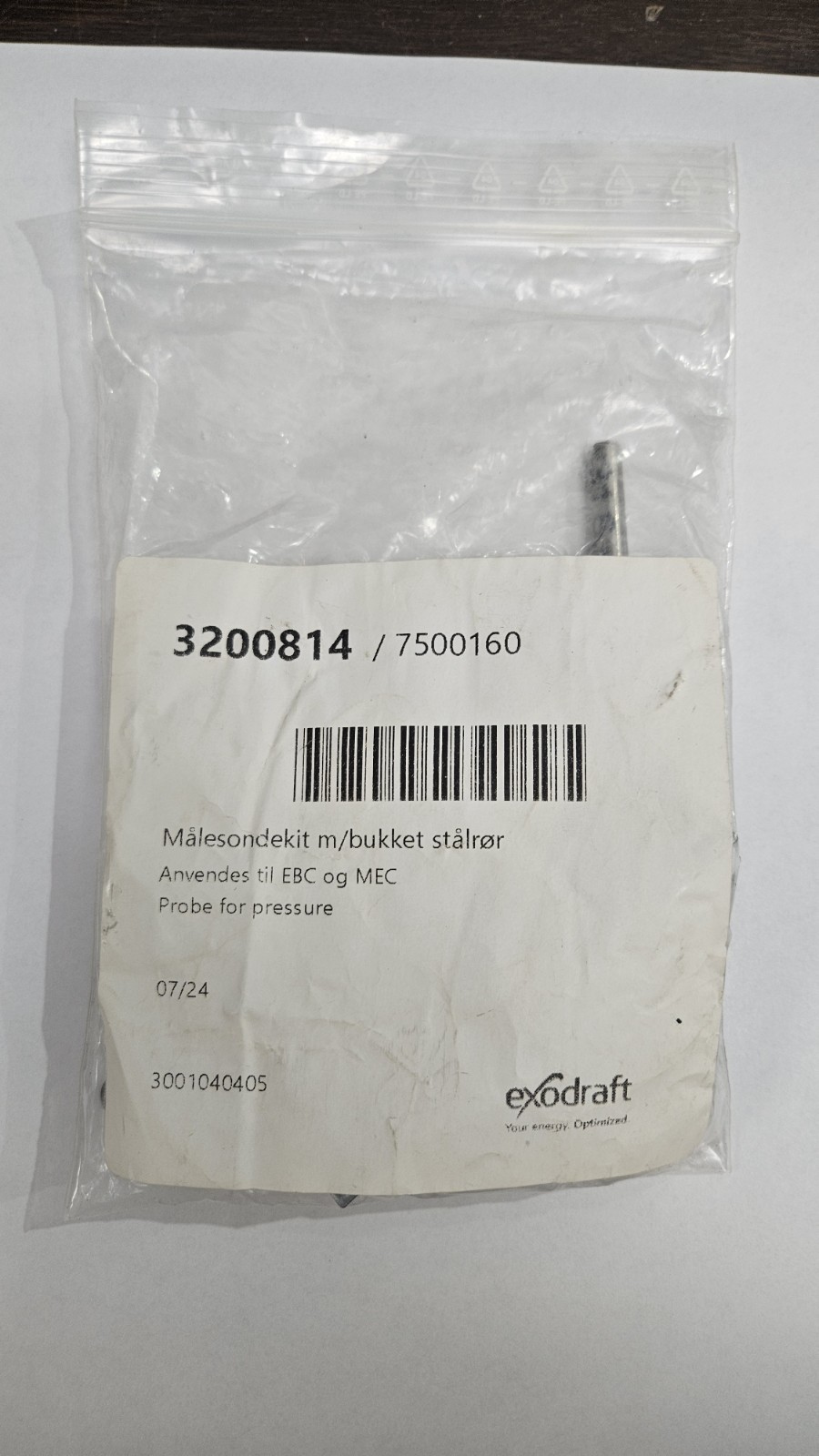Exodraft 3200814 7500160 Pressure Probe Kit EBC MEC Draft Sensor Steel Tube