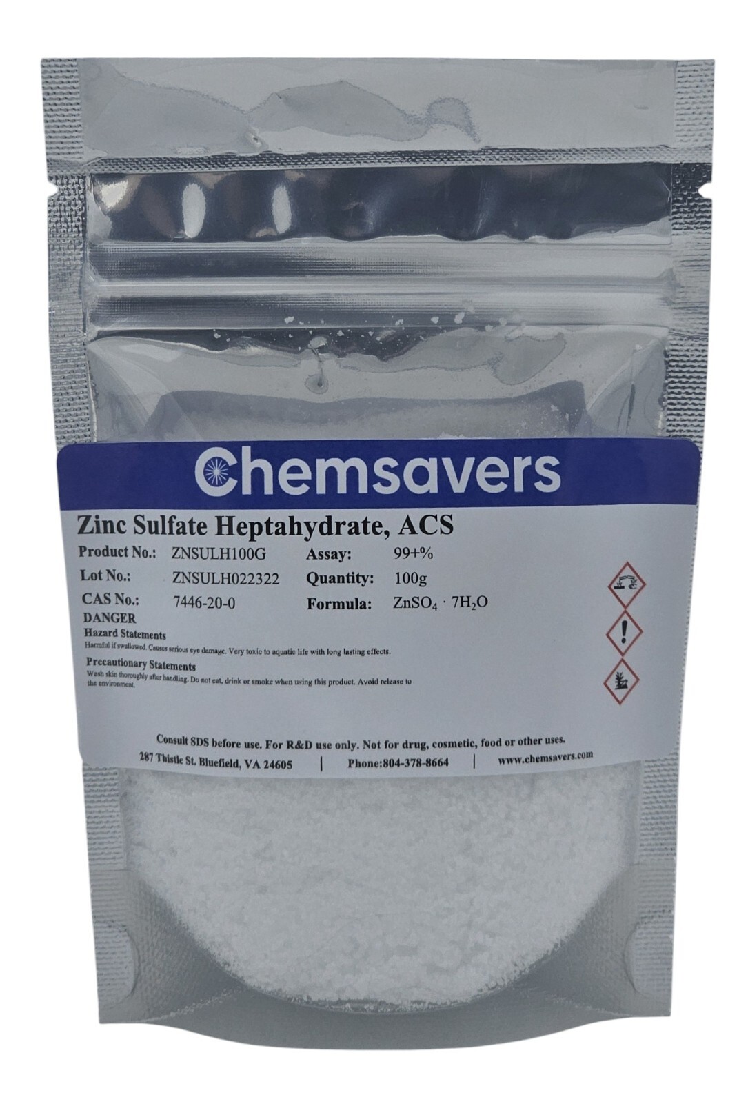 Zinc Sulfate Heptahydrate, ACS, 99+%, 100g