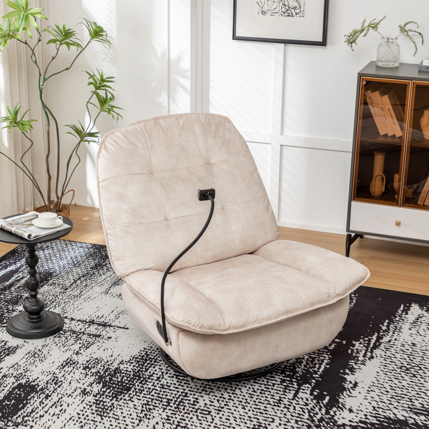 Recliner Chair with Swivel & Glide Velvet Upholstered Lounge Rocker w/ Footrest