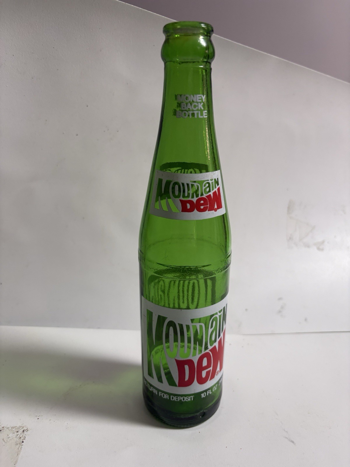 Vintage Mountain Dew Green Glass Soda Bottle 10 OZ Money Back Bottle Used