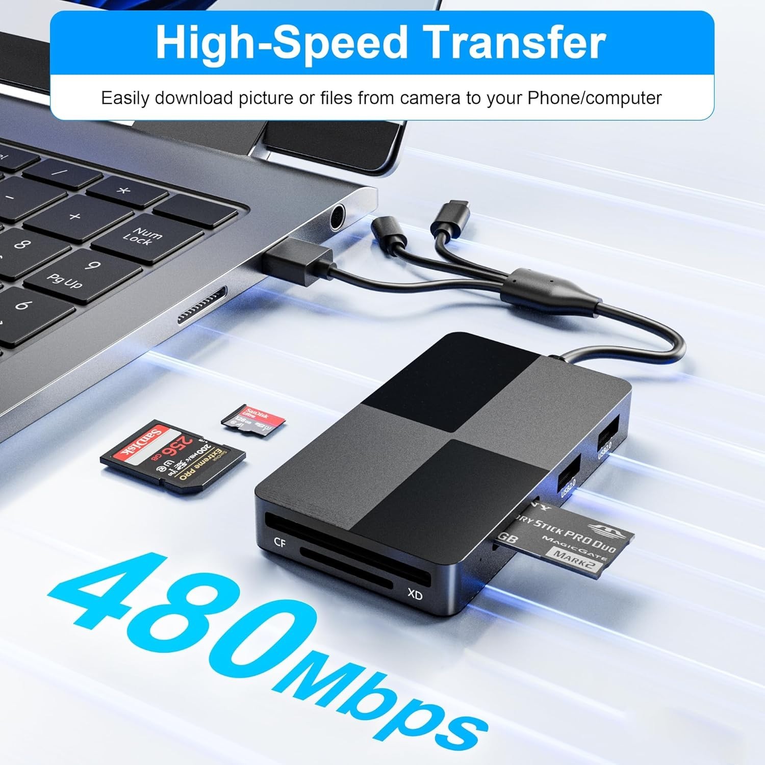 XD/MS/TF/CF/SD Card Reader for iPhone, 8 in 1 Multi Memory Stick Pro Duo Adap...