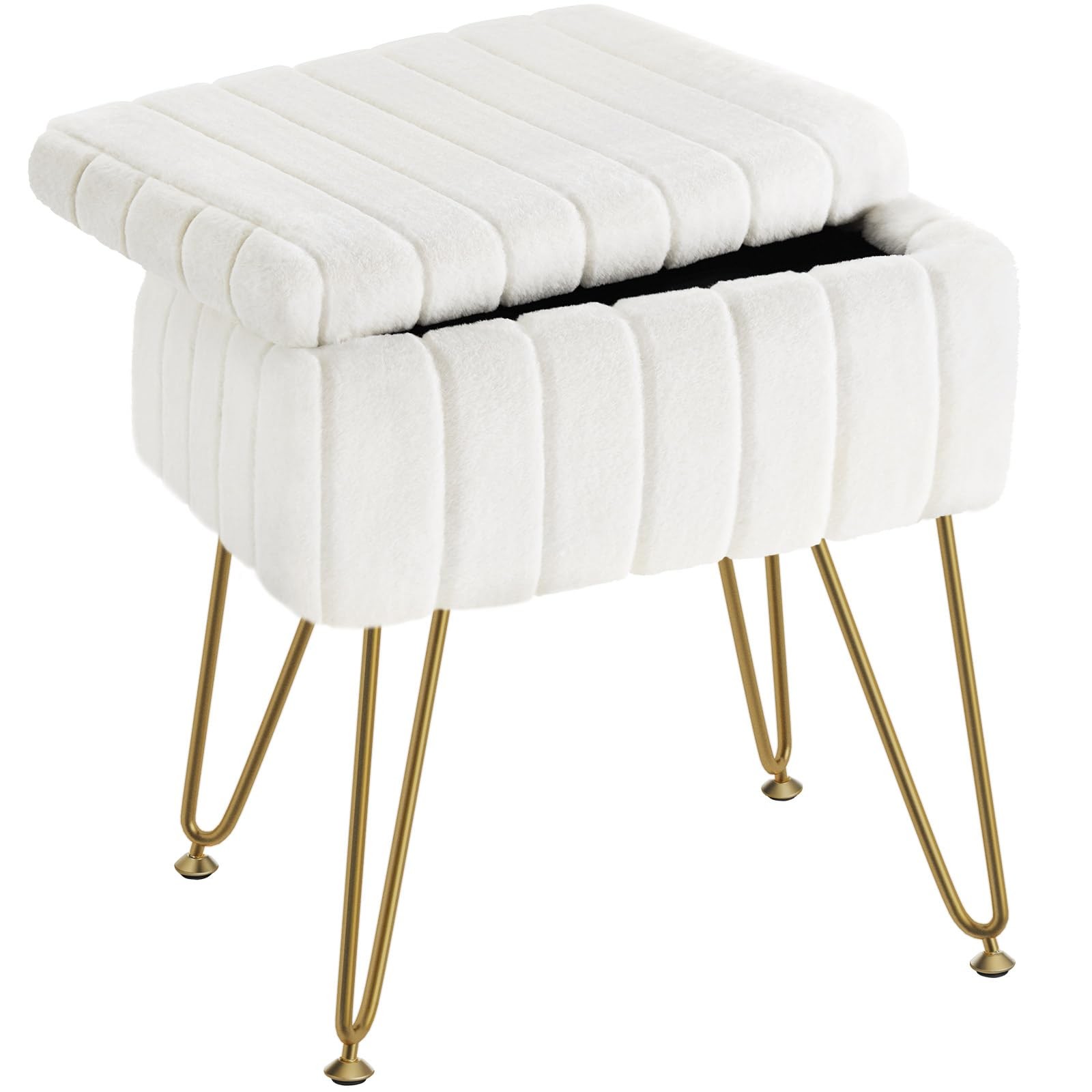 Vanity Stool Chair Faux Fur with Storage, 15.7"L x 11.8"W x 19.4"H Soft Ottom...