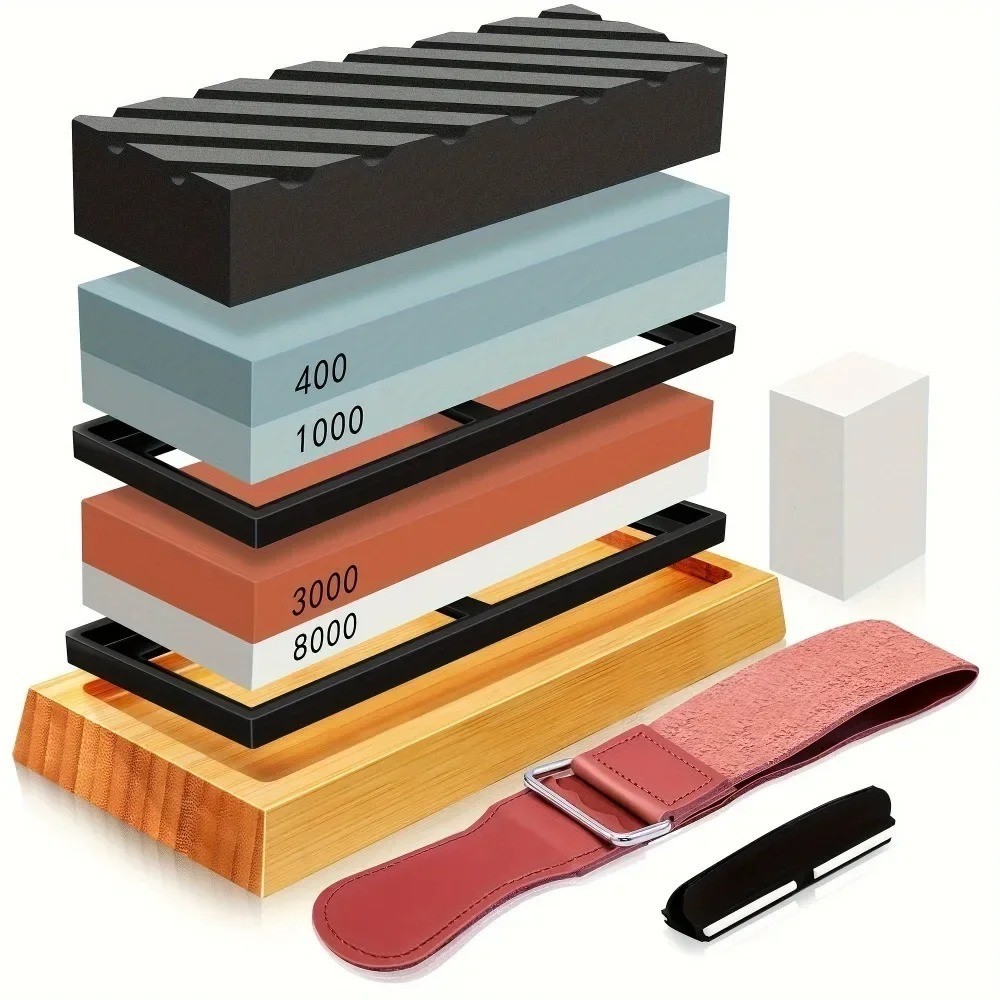 Knife Sharpening Stone Set Professional Whetstone 4 Side Grit 400/1000 3000/8000