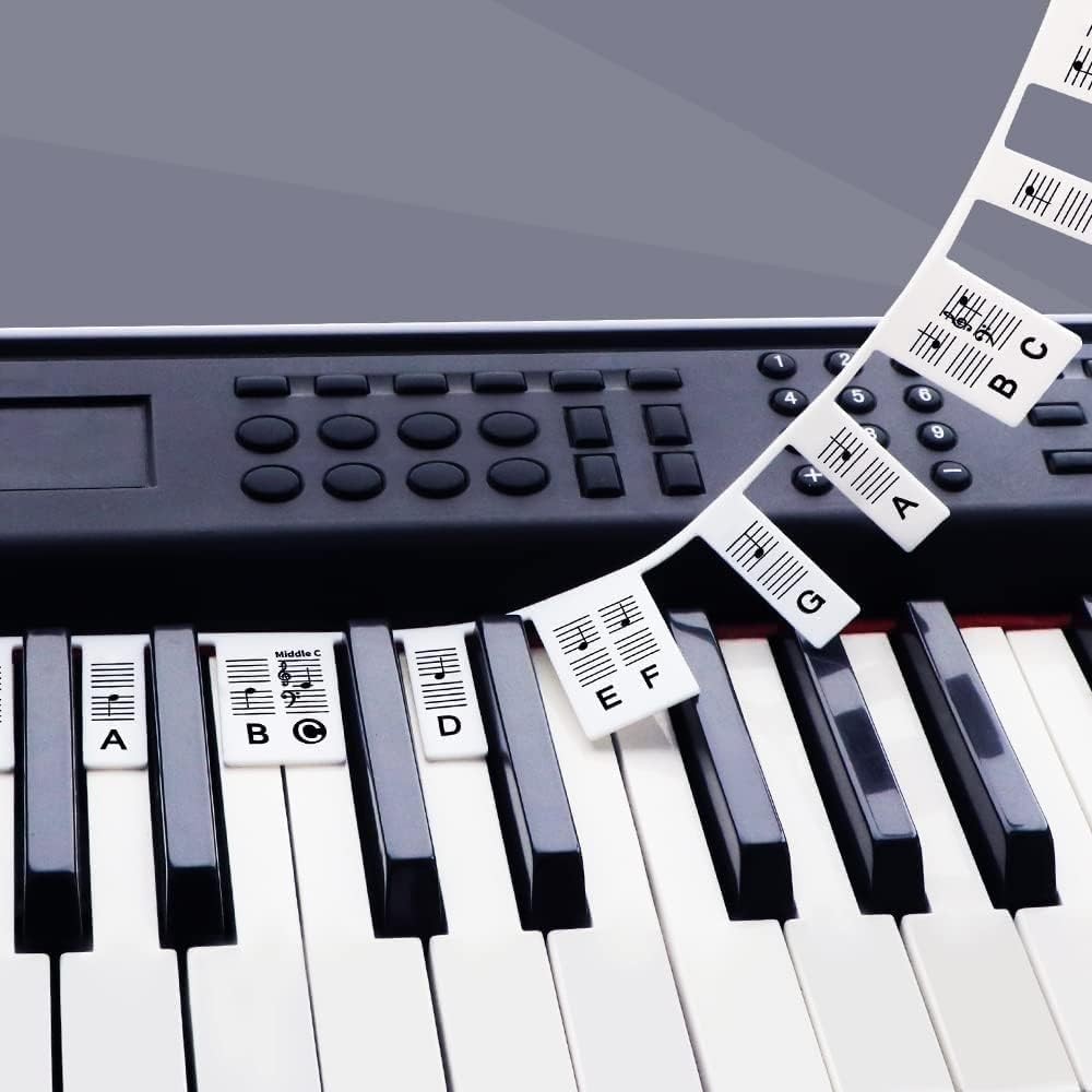 61~Key Silicone Reusable Piano Keyboard Stickers for Beginners, Black
