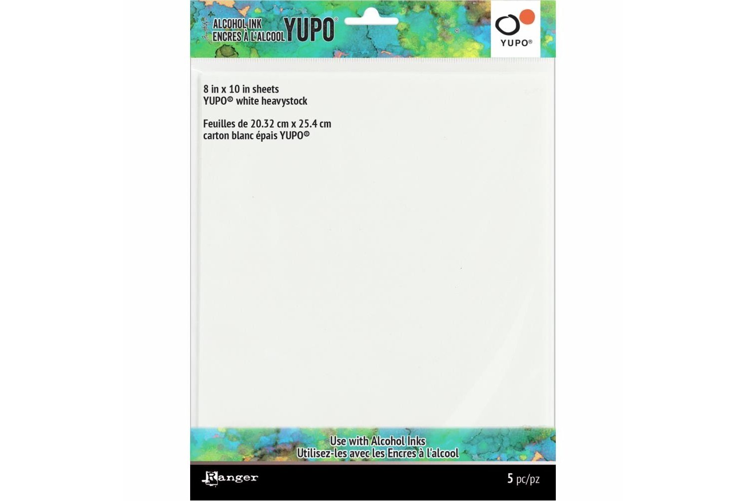 Ranger Tim Holtz Alcohol Ink YUPO White Heavystock 8x10 Paper - Pack of 5 Sheets