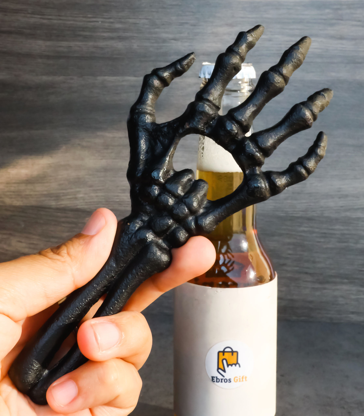 Rustic Cast Iron Black Gothic Skeletal Bone Skeleton Hand Bottle Cap Opener
