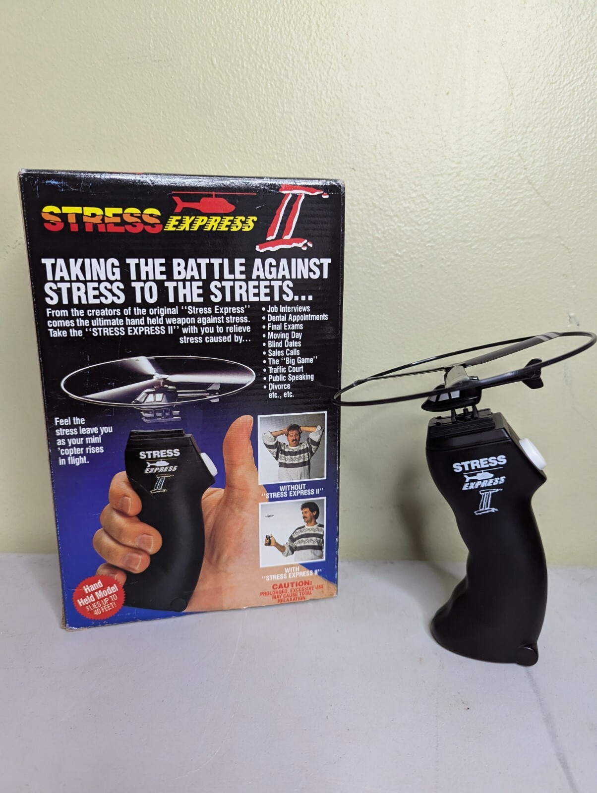 Vintage 1991 Stress Express II Helicopter Hand Toy Very Good Condition Worn Box