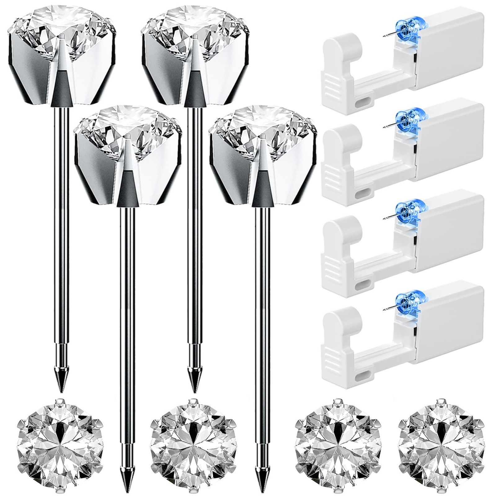 12 Pcs Ear Piercing Kit Disposable Ear Piercing Kit with 4 Pcs 6 Prong Settin...
