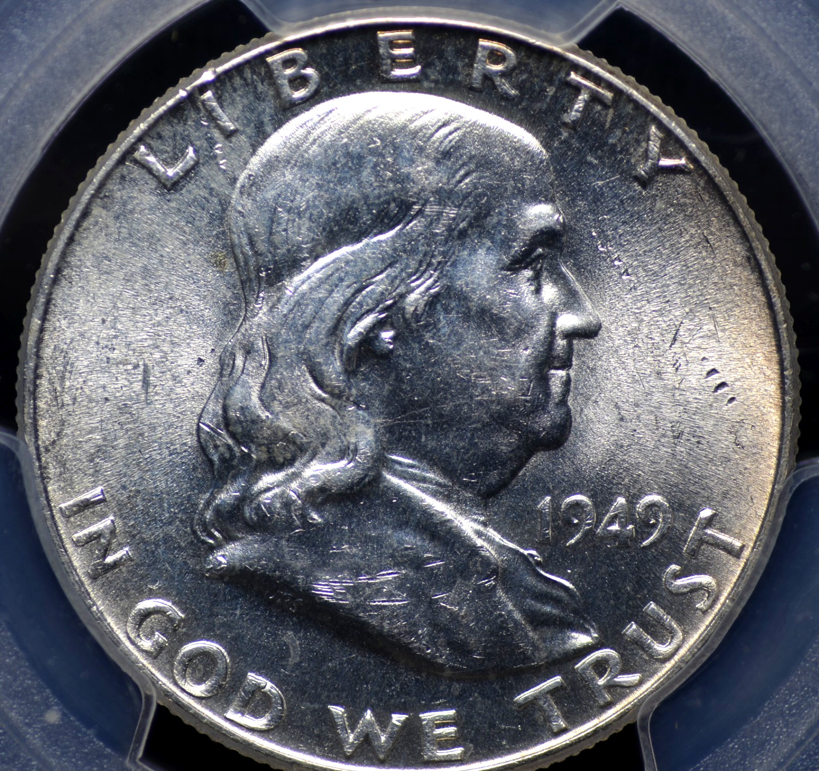 1949 FRANKLIN HALF DOLLAR PCGS MS 63 FULL BELL LINES FULLY STRUCK, SILVERY WHITE
