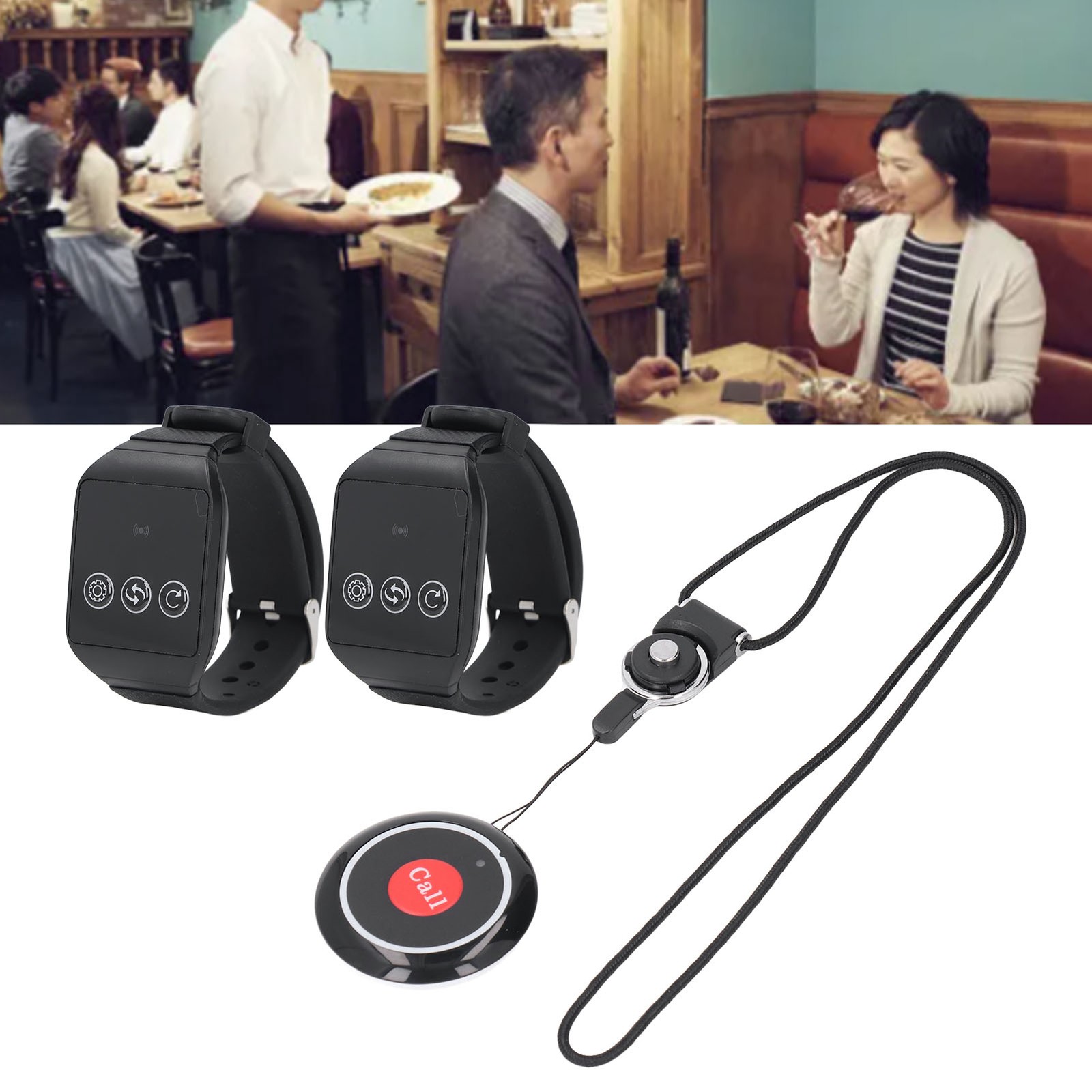Wireless Restaurant Service Calling System 2 Watch Receiver And 1 Button Pagers