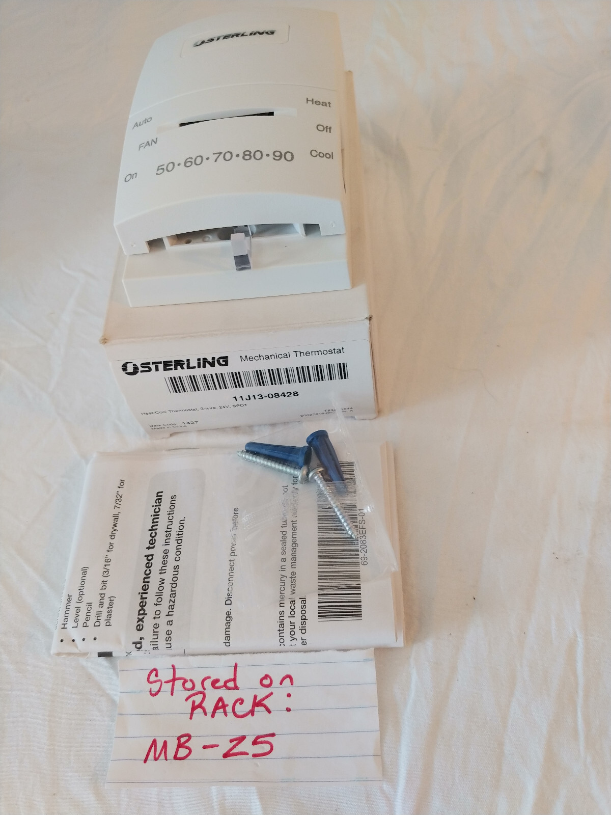 STERLING 11J13-08428 MECHANICAL THERMOSTAT HEAT/COOL 50/90DEG F 24V 3WIRE SPDT