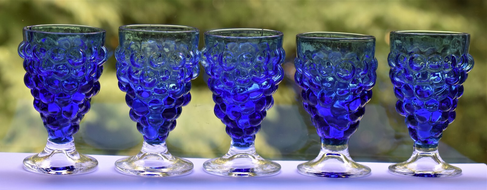 Midcentury Shot Corial Glasses Empoli Italy Bubble Cobalt Blue Set of 5 Rare