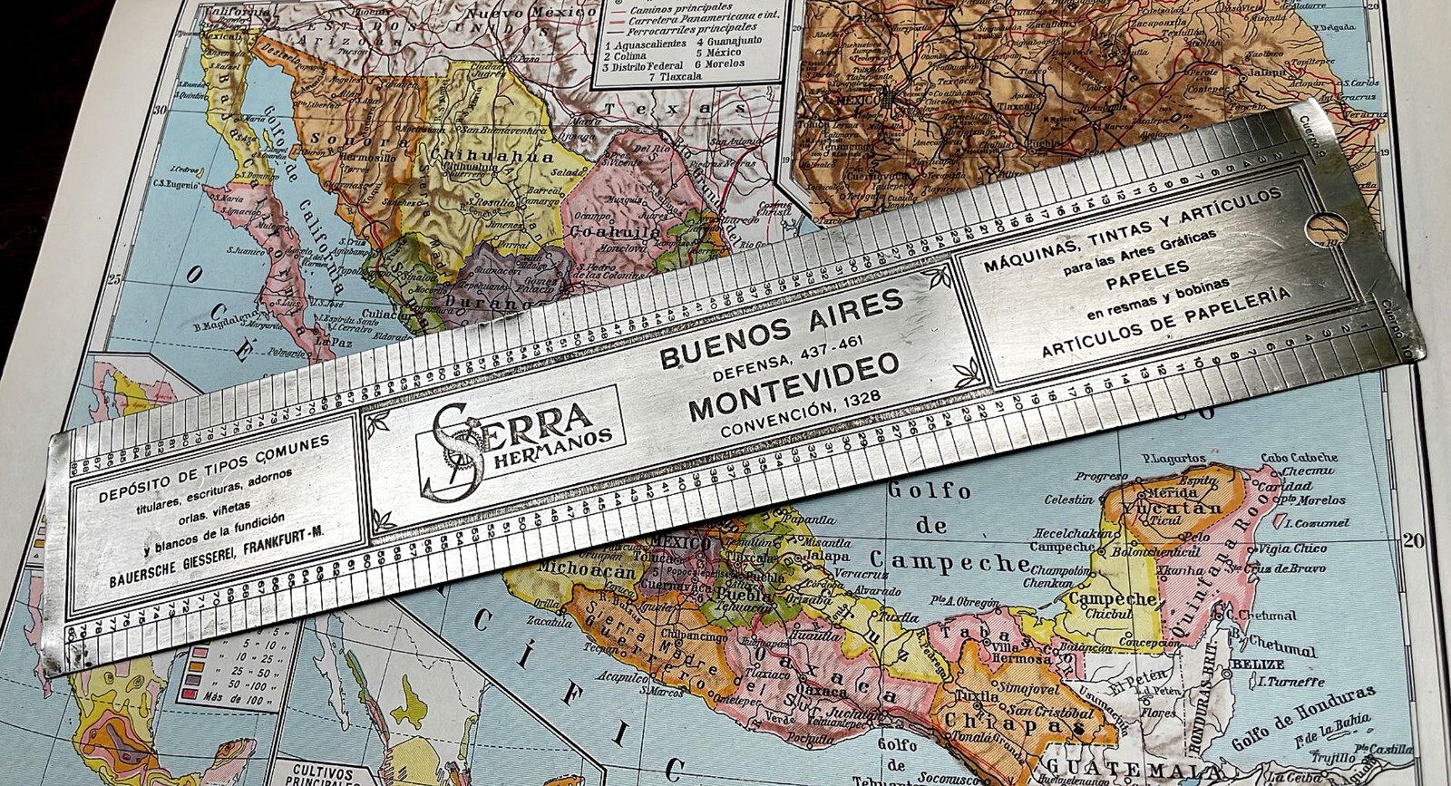 Antique Metallic Ruler with Assorted Meassuring Tables Expressed in mm, Rare!