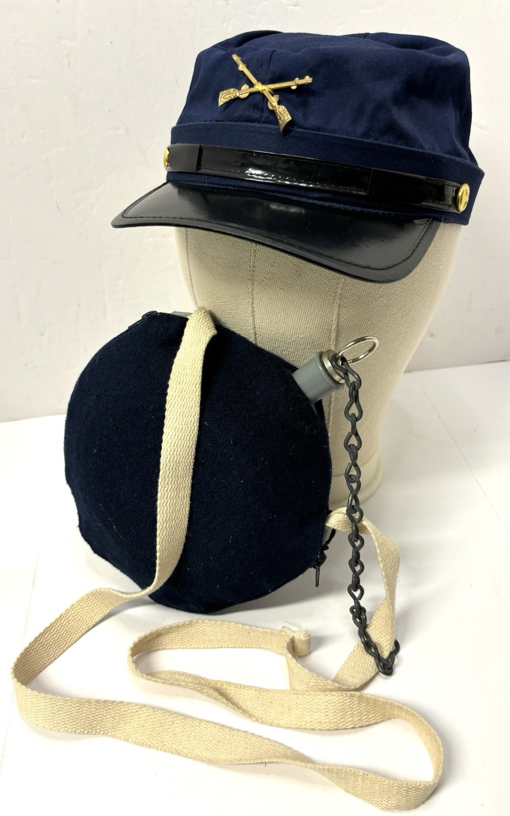 Civil War Union Kepi Hat & Plastic Canteen & Cover Costume Replica Lot