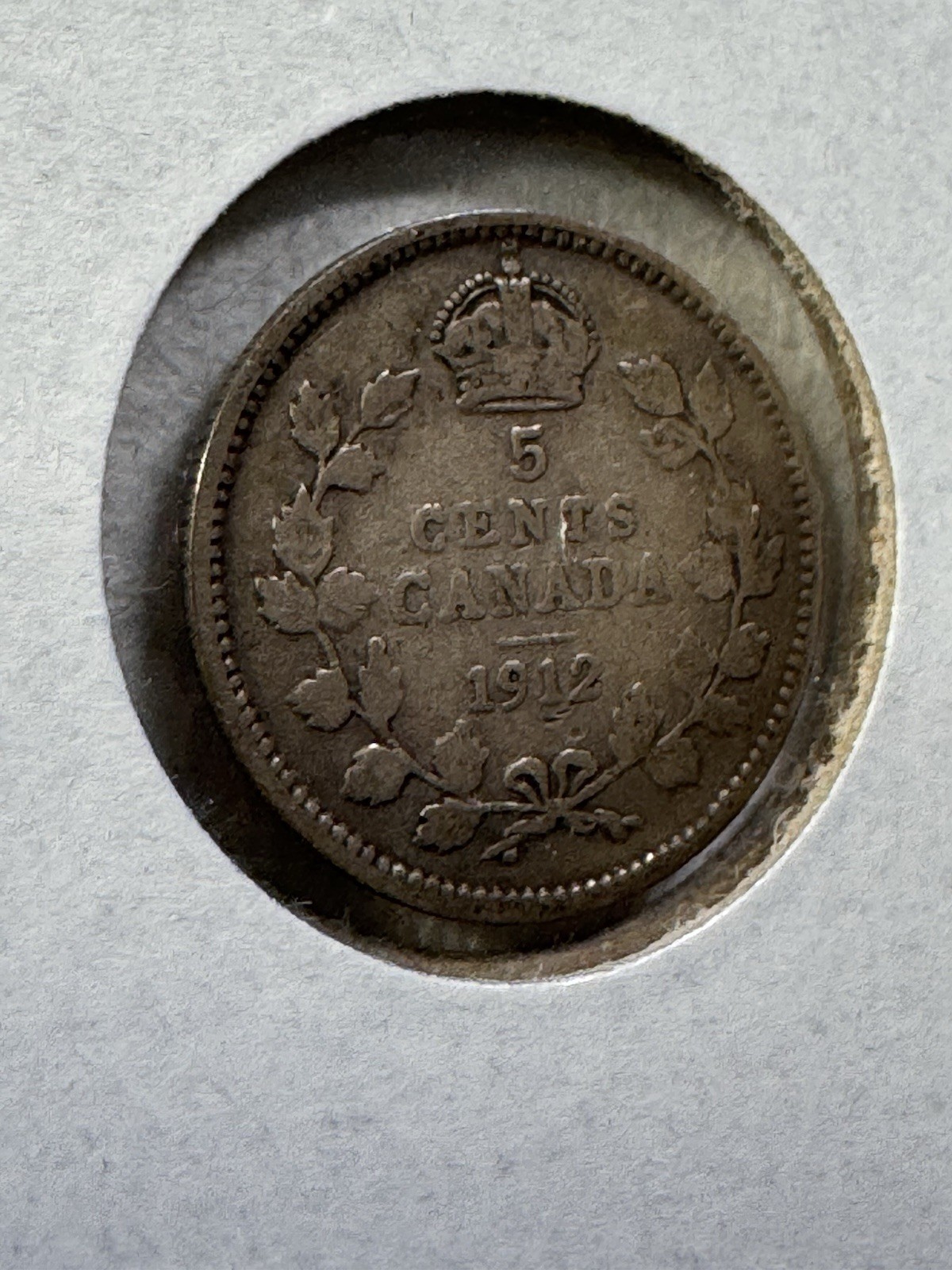 1912 Canada 5 Cents Small Silver Coin