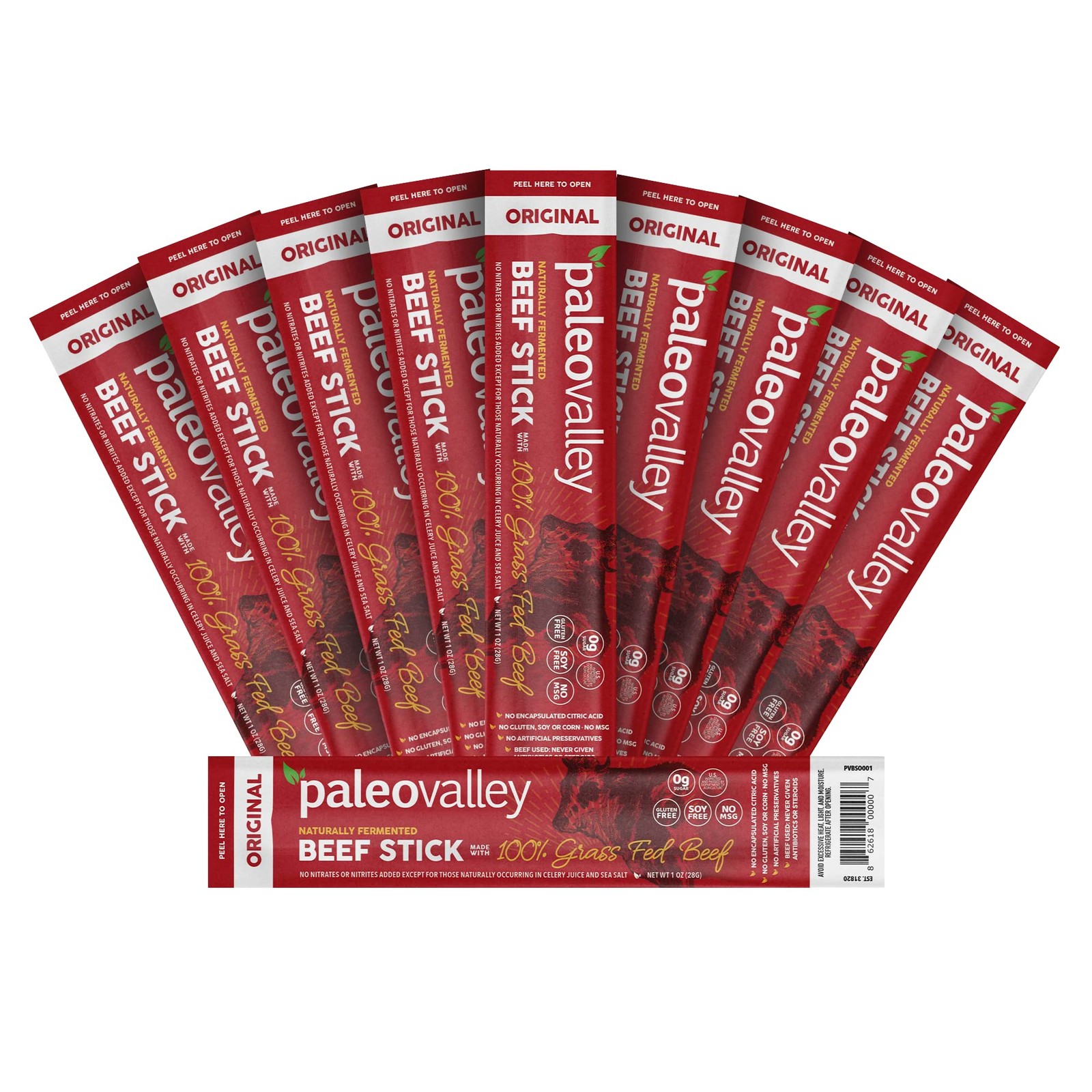 Paleovalley 100% Grass Fed Original Beef Sticks  Delicious Gluten Free Beef S...