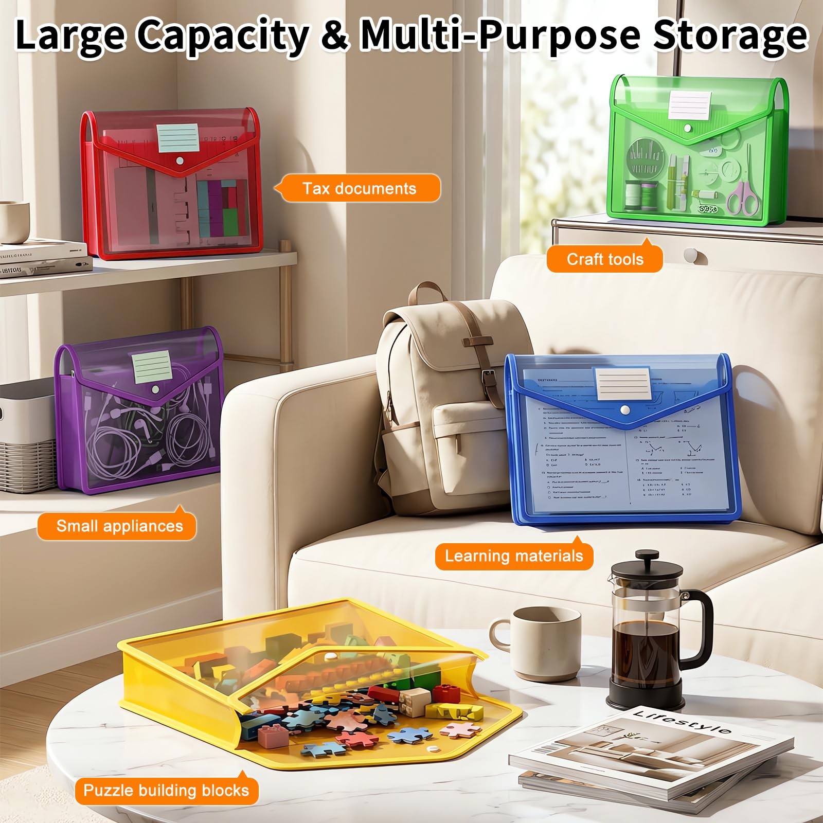 Best Plastic Expanding File Folder, Transparent Envelopes with Snap Closure No