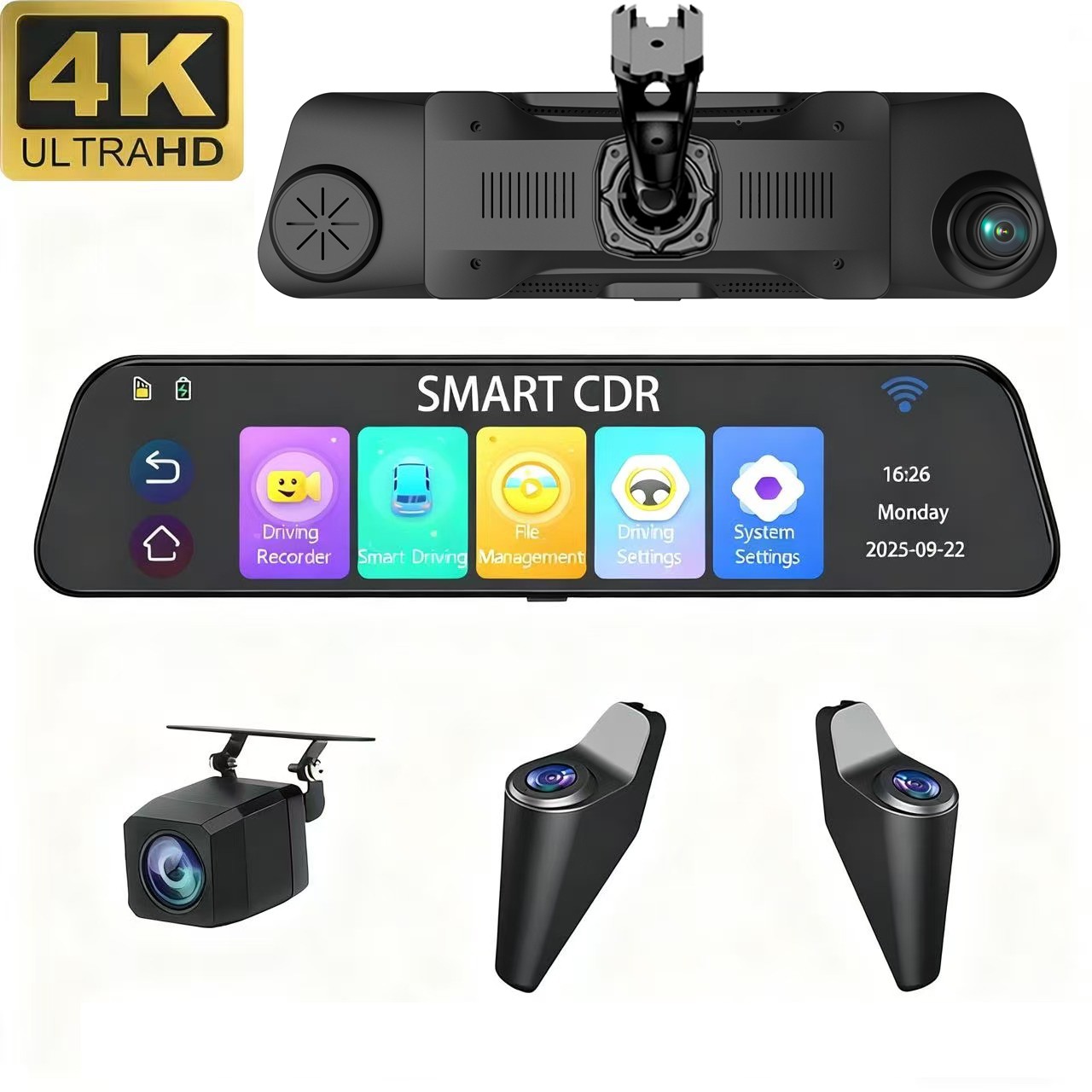 4K RearView Mirror Car Dash Cam 4 Channels WIFI ADAS BSD Blind Spot Detection