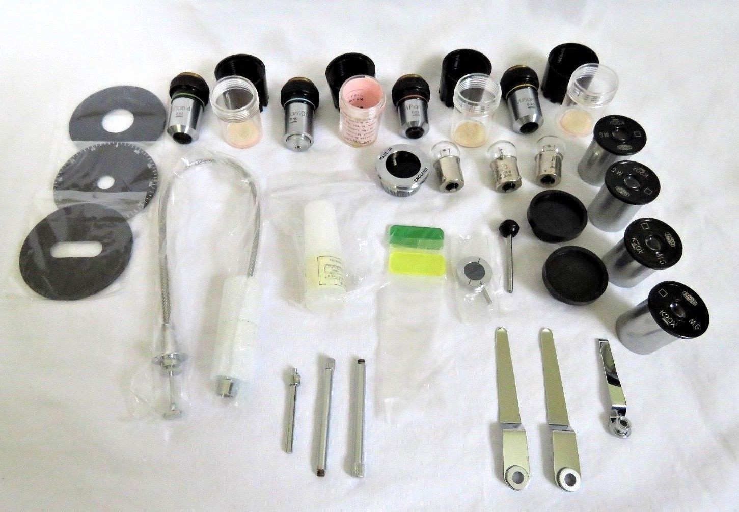 Olympus Microscope Objective Set (100, 40, 20, 10) & 4 Lenses 3 Bulbs CASE Full