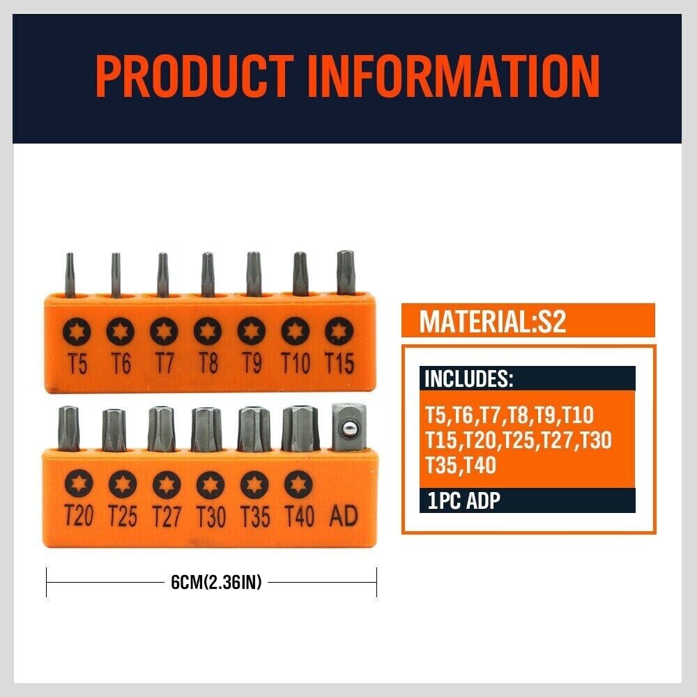 14 Piece Security Torx Bit Set Tri-Wing Hex Star Screwdriver Tamper-Proof Tools