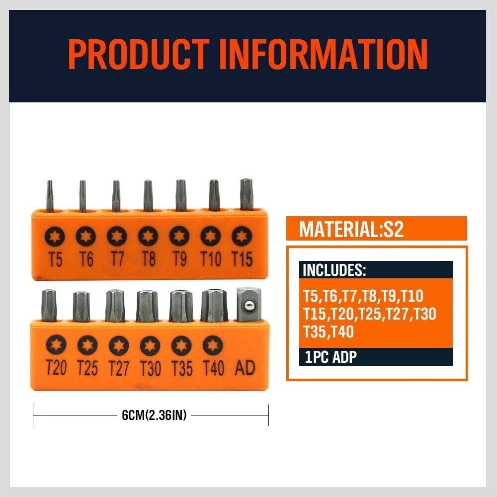 14 Torx Bit Set Torq Hex Star Spanner Tri Wing Screwdriver Tamper Proof Security