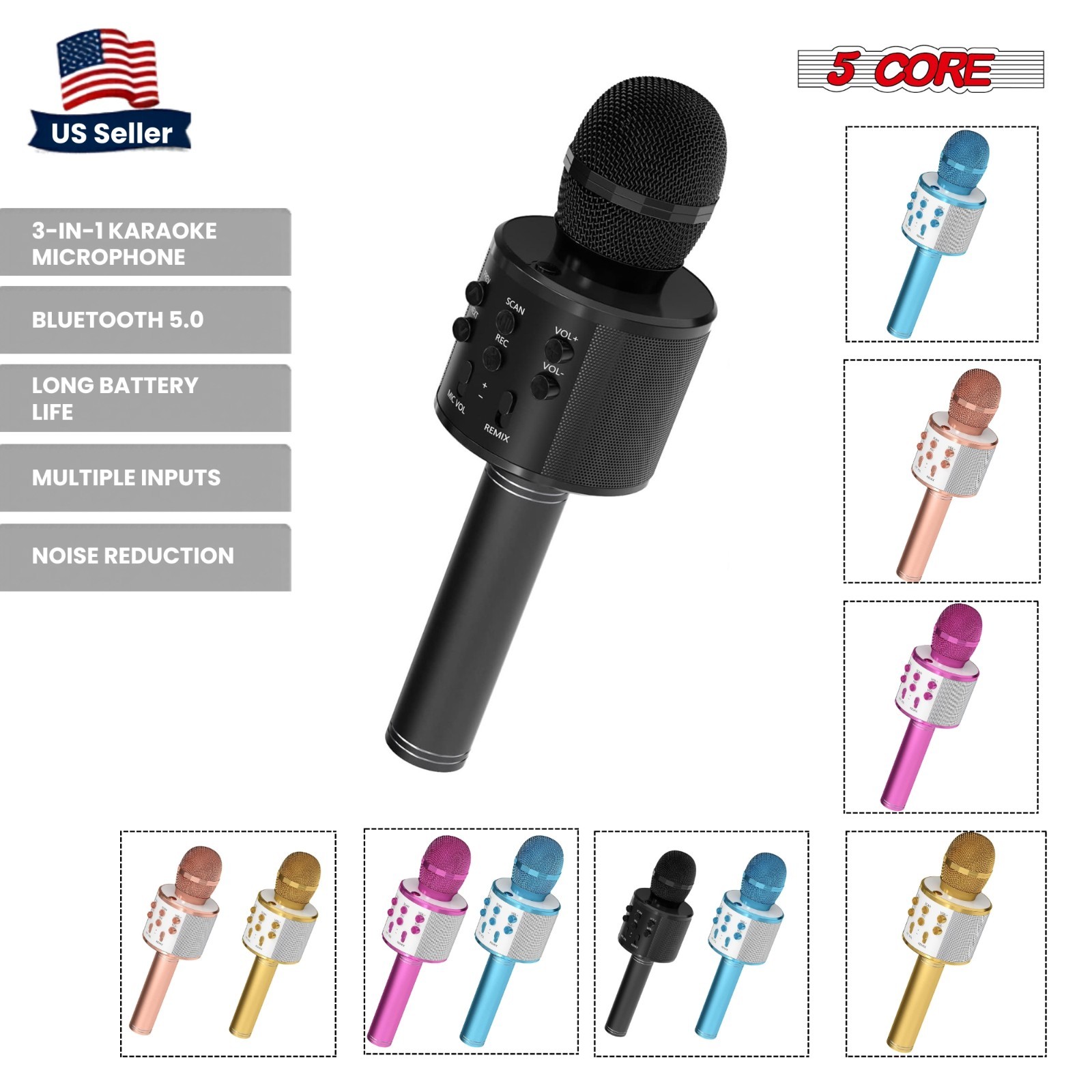 5 Core Microphone Wireless Karaoke Mic with Speaker Portable Bluetooth Microfono
