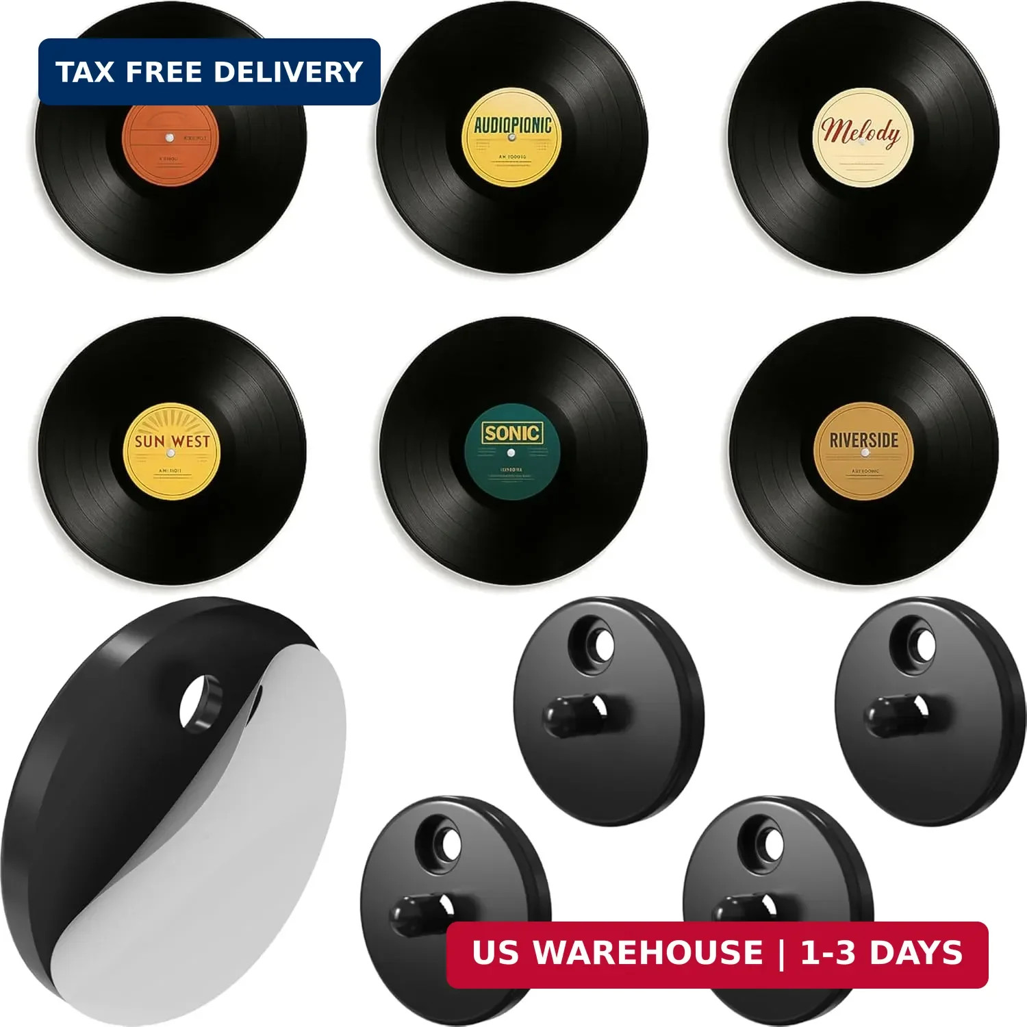 Modern JP Adhesive Vinyl Wall Mount for Discs (4-Pack) - Strong Hold Record Hold