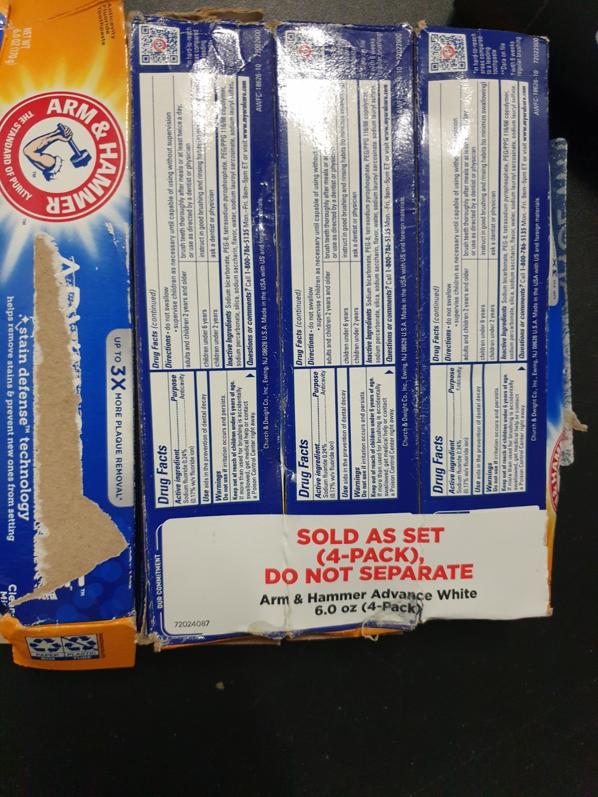 Arm & Hammer Advance White Toothpaste Clean Mint Anticavity Fluoride 6 oz 4-Pack