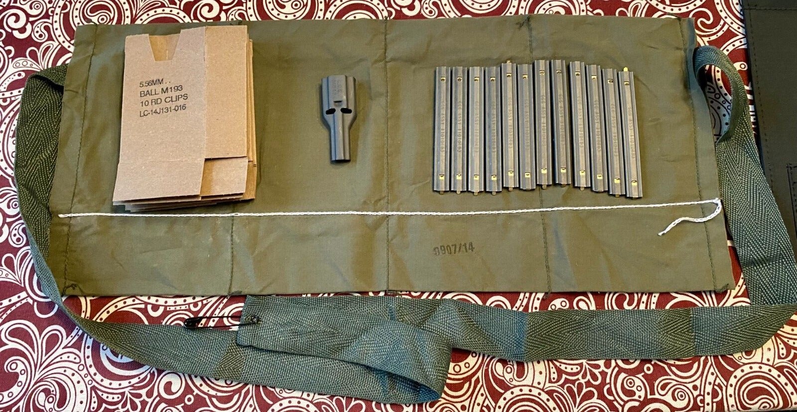 Lot of 6 U.S. Military Surplus 5.56 MM/223 Bandolier Repack Kit w/Spoon + Clips